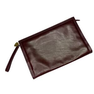 Vintage Morris Moskowitz Clutch Oxblood Red Leather Wrist Strap Zip